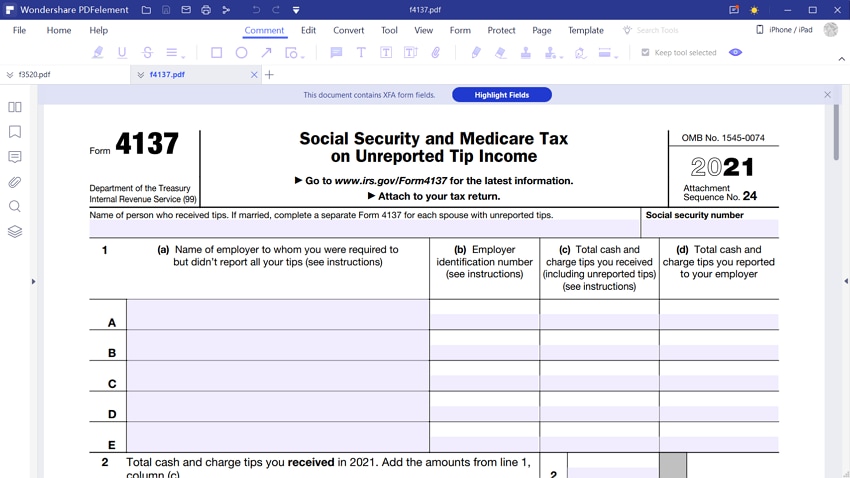 instruction for irs form 4137