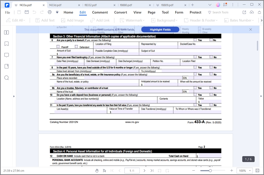 fill out irs form 433-a