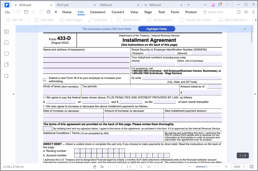 instructions for irs form 433-d