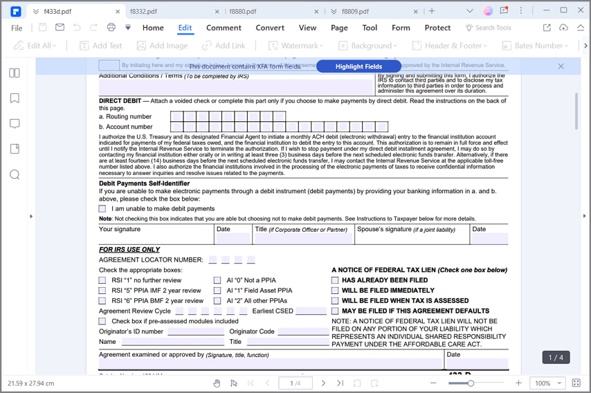 irs form 433-d