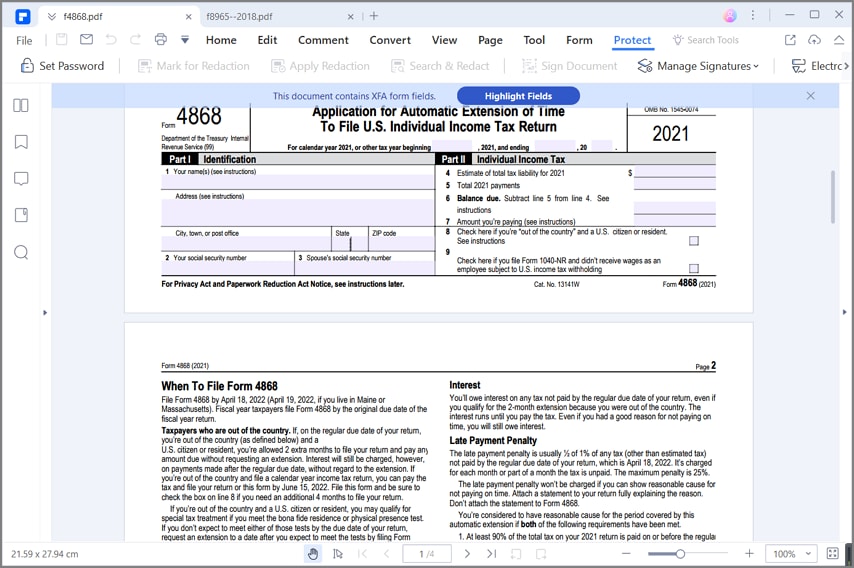 IRS Form 4868- Fill it Right to File Tax Form | Wondershare PDFelement