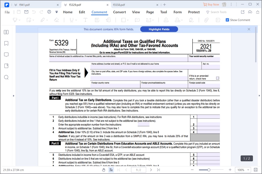 irs form 5329 instructions