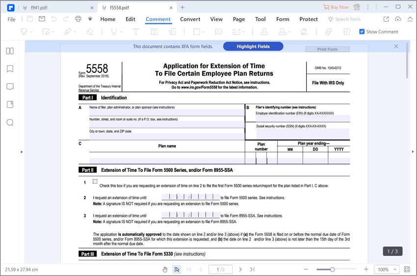 fill out irs form 5558