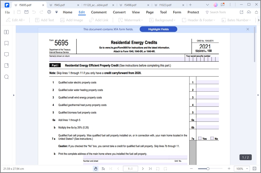 irs form 5695 instructions