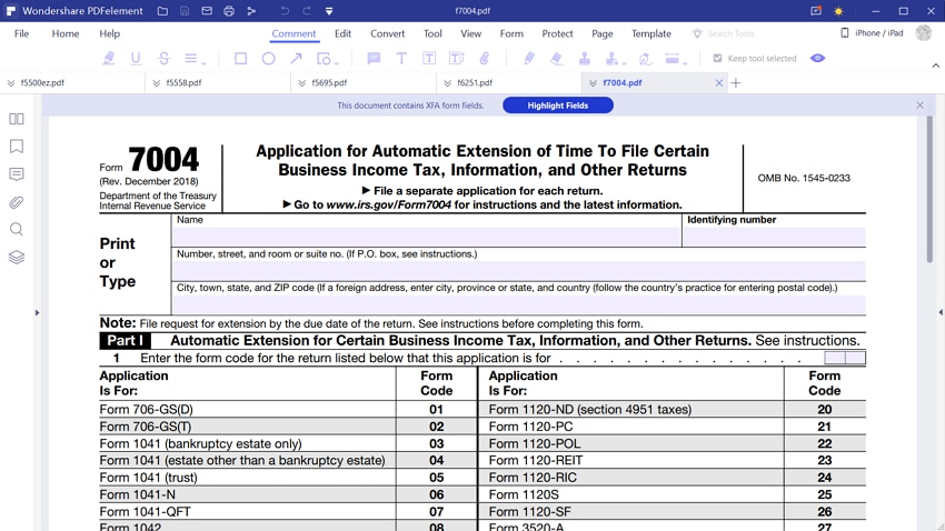 irs form 7004 instructions