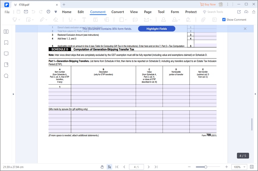 fill out irs form 709