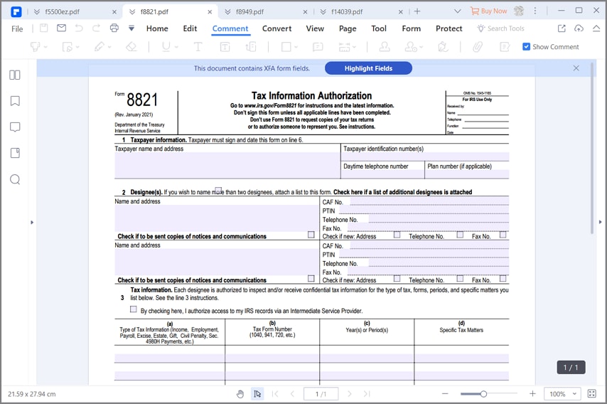 irs form 8821 instructions
