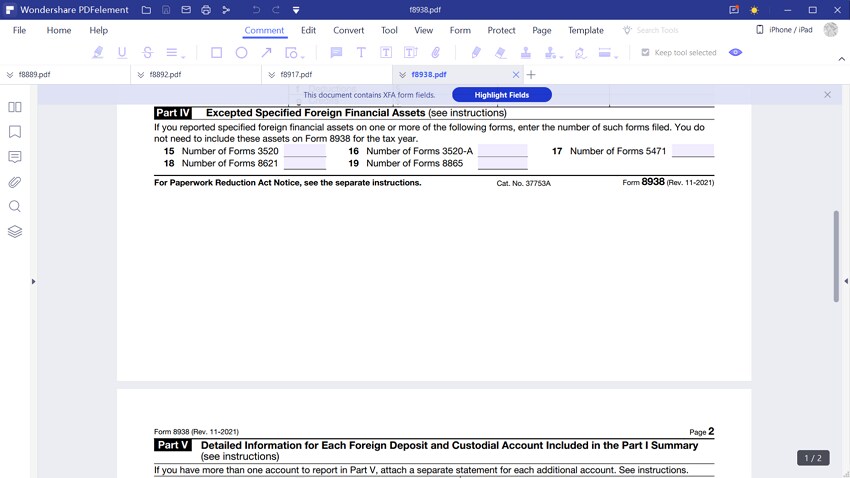 irs Formular 8938