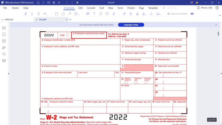 irs form W-2 instructions