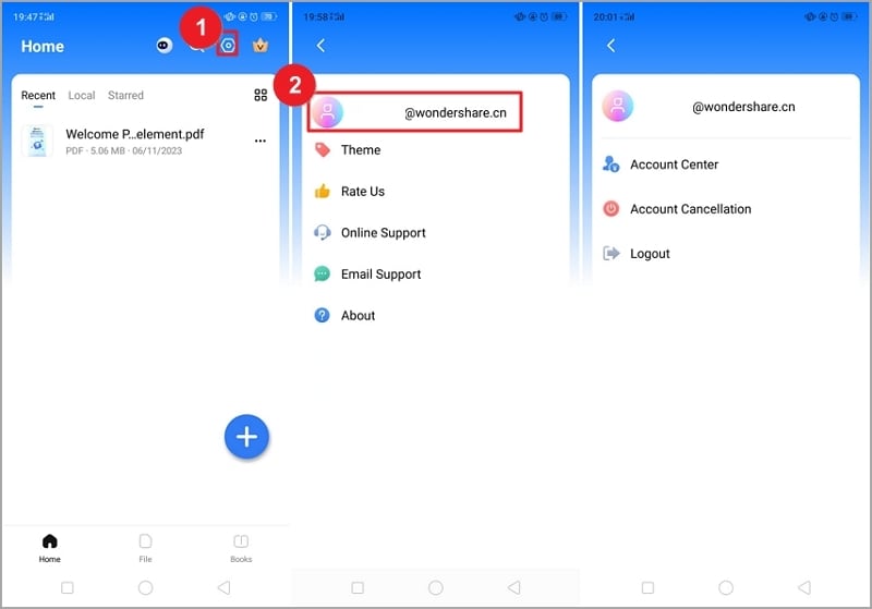 pdfelement android account settings