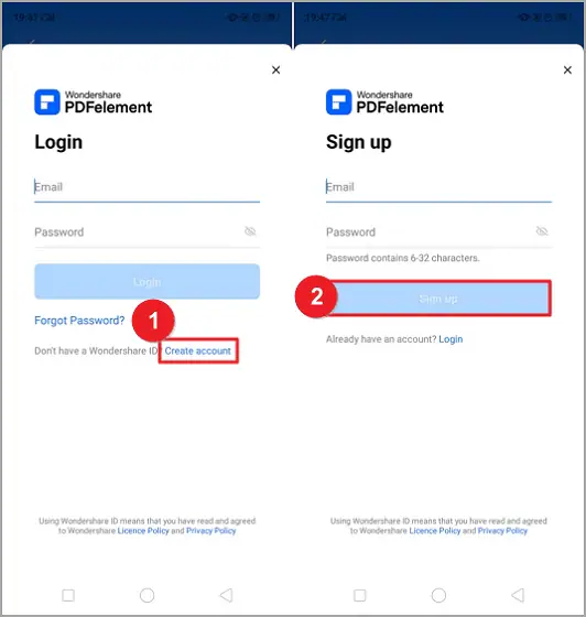 pdfelement android sign up