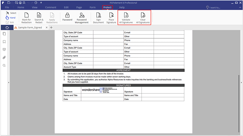 validate and clear signature