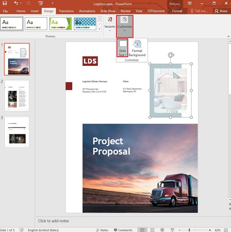 changing the size of a powerpoint slide