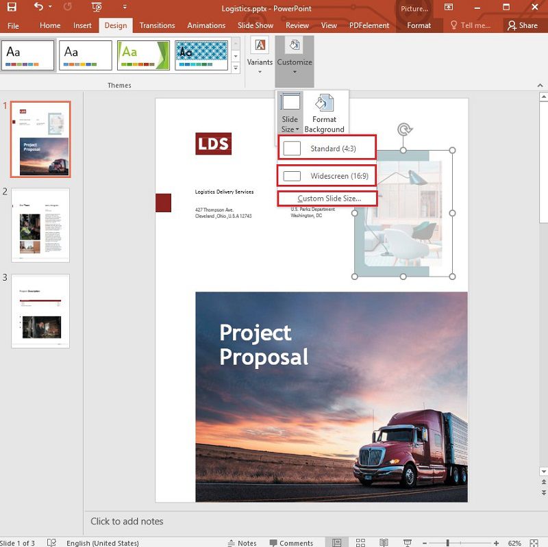 change powerpoint slide size without distortion