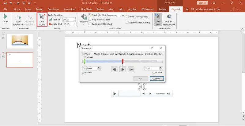 fade music in PowerPoint