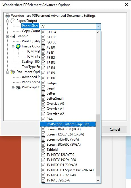 custom page size for printing