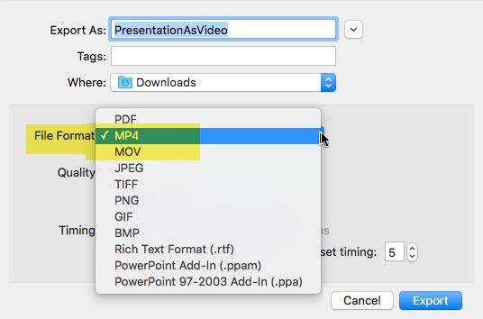 como salvar um powerpoint como vídeo no mac