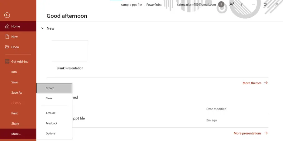 powerpoint file export option