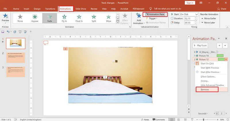 remove animation in ppt