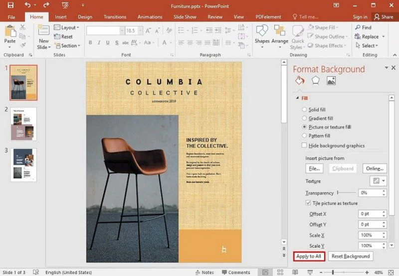 impostare l'immagine di sfondo in powerpoint