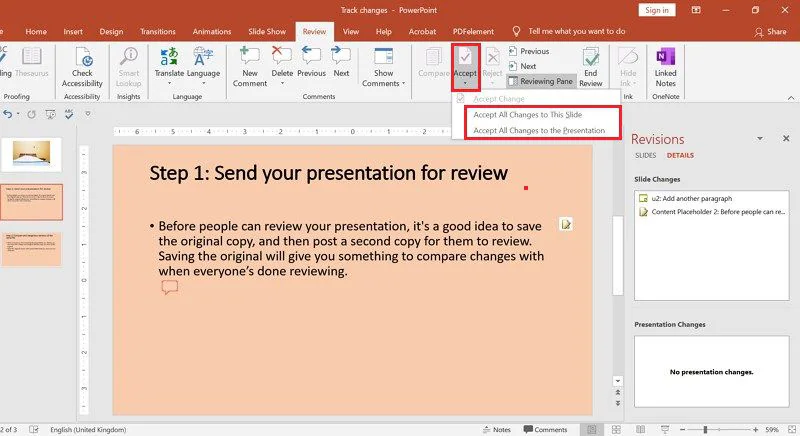 track changes in powerpoint for mac