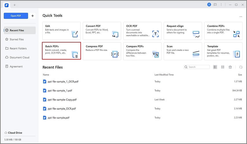 Zugriff auf das Stapel-Tool in PDFelement