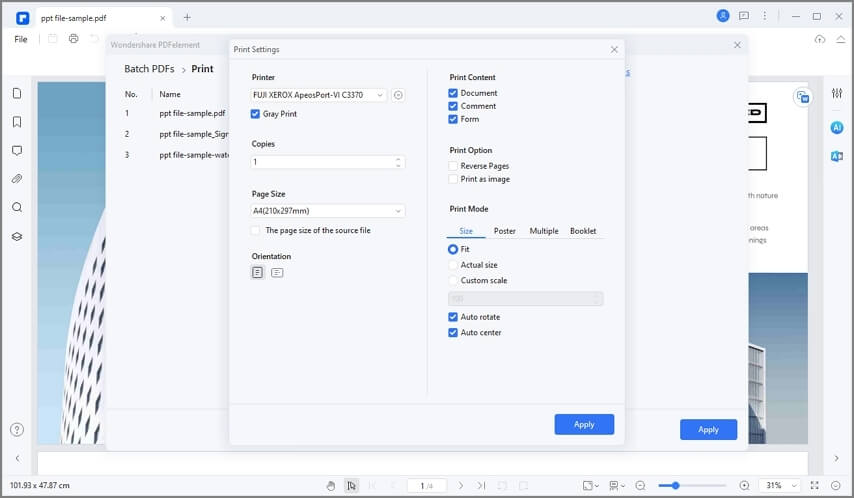 Establece la configuración de impresión