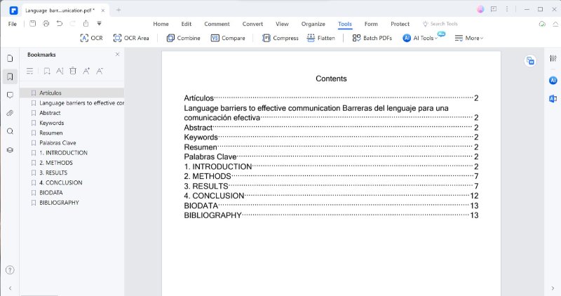 pdfelement table des matières