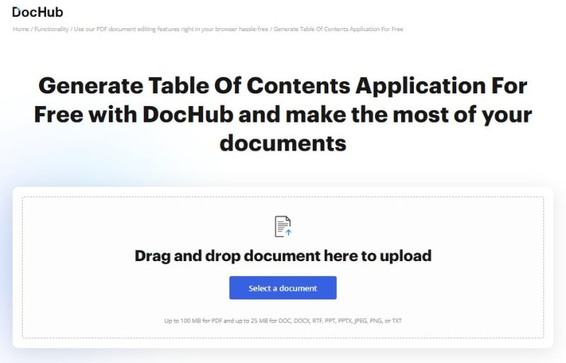 dochub table of content