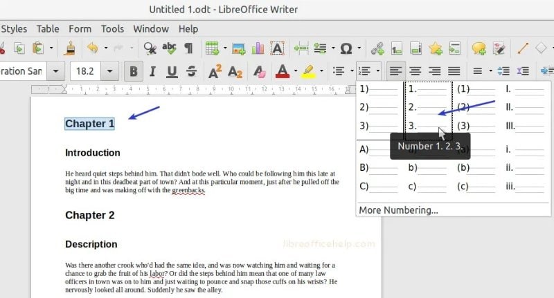 indice dei contenuti di libreoffice