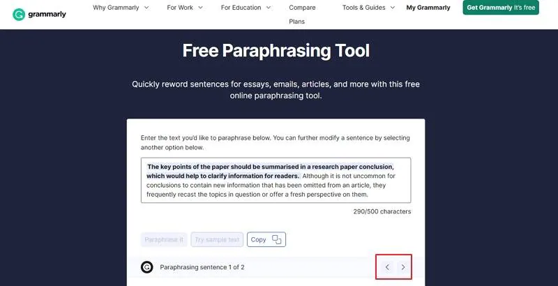 grammarly parafrasea el texto