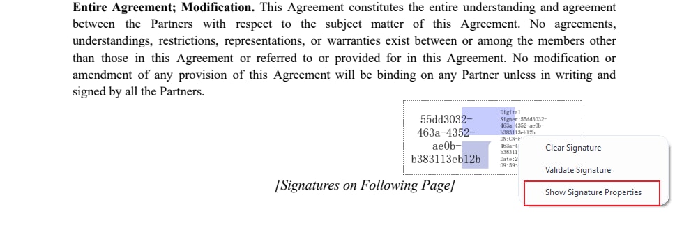 pdfelement signature properties