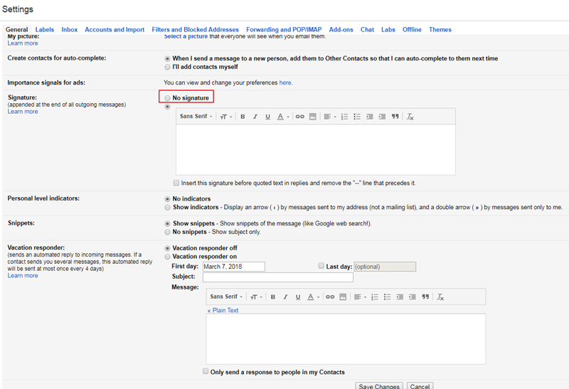 gmail remove signature on reply