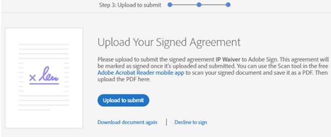 adobe sign upload to submit interface