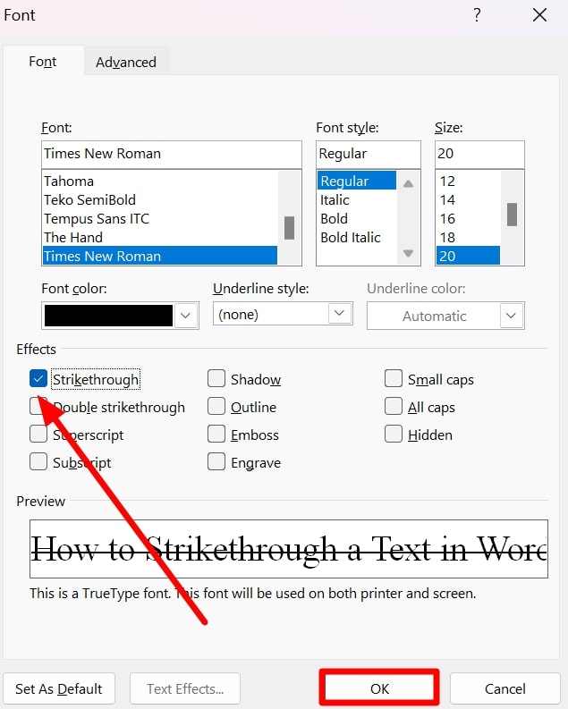 enable the strikethrough feature