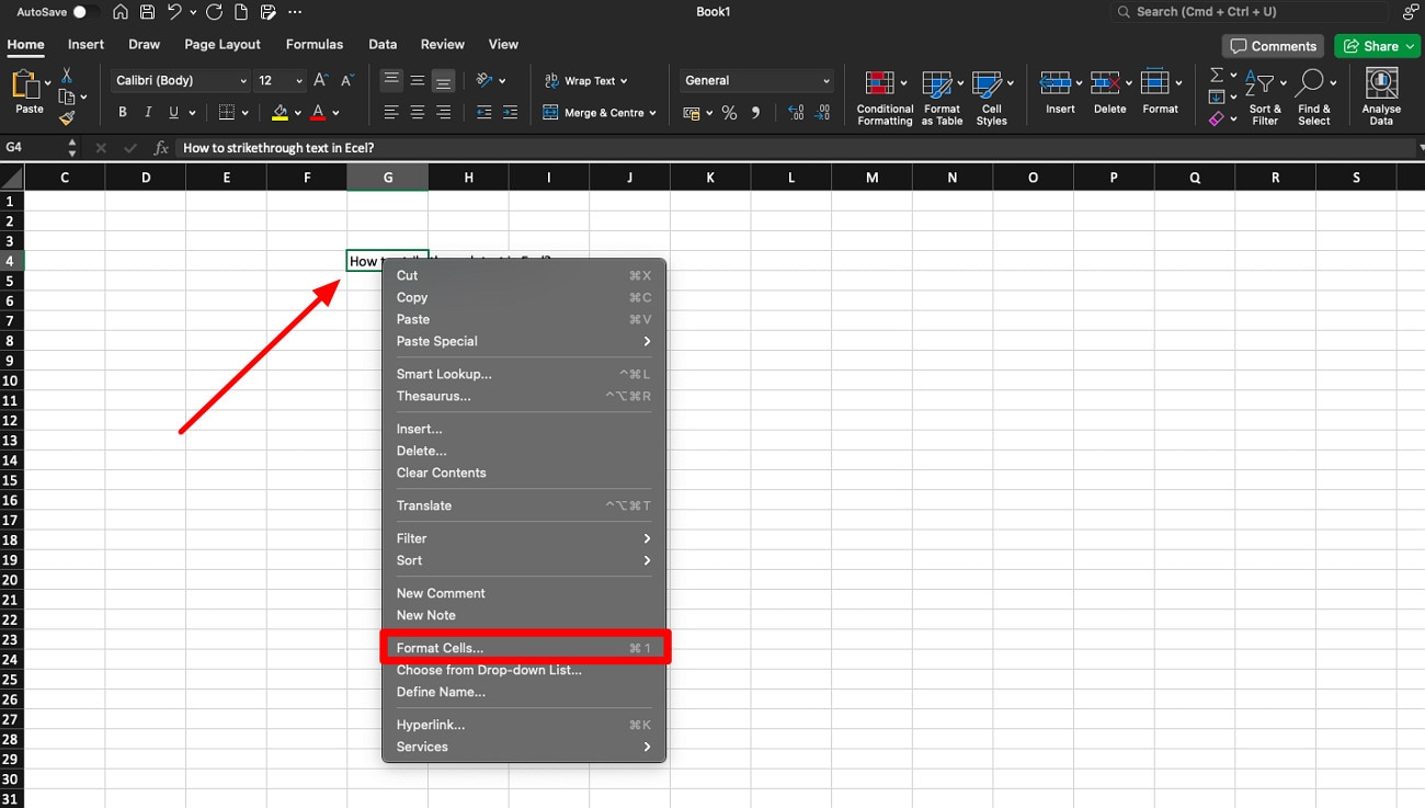 access the format cells drop-down menu