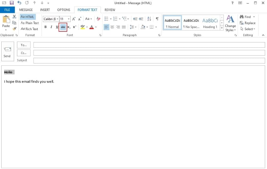 removing strikethrough from text in outlook