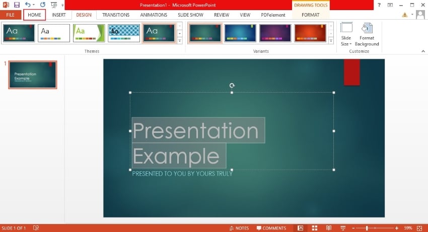 going to home tab in powerpoint