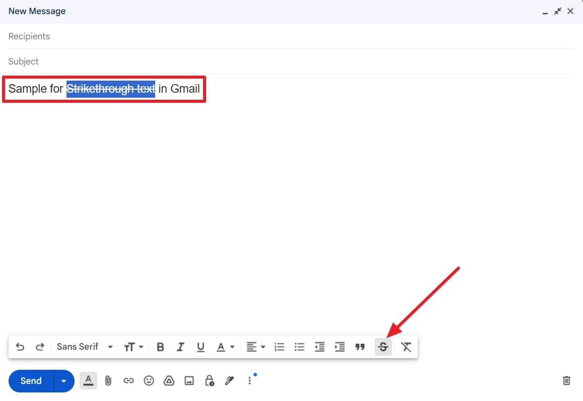 use strikethrough from toolbar in gmail