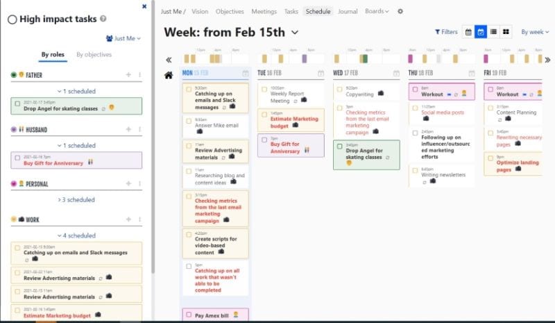 week plan user interface