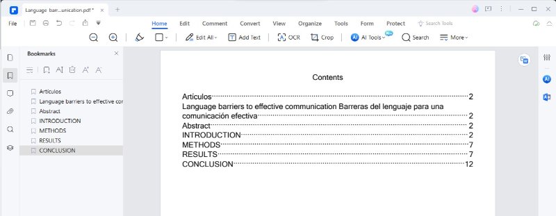 pdfelement table of contents