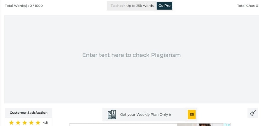 plagiarismdetector net plagiarism checker user interface