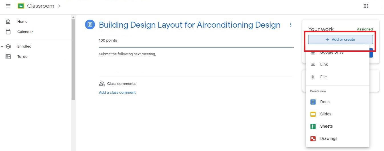 google classroom add or create