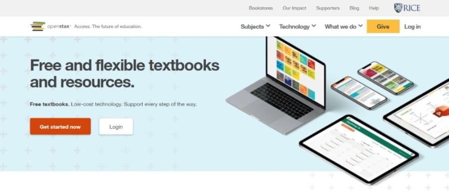 openstax Webseite zum kostenlosen Herunterladen von Lehrbüchern