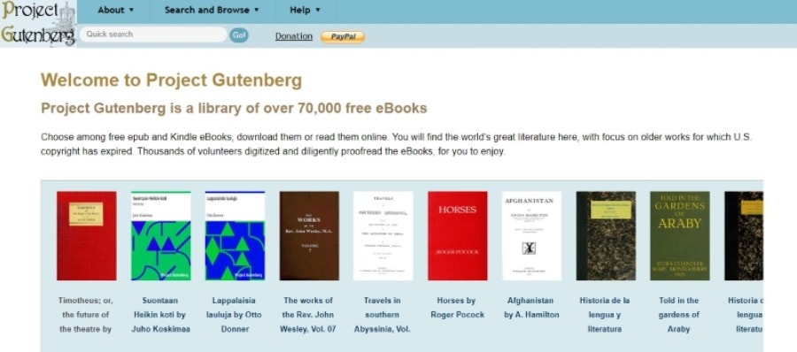 Projekt Gutenberg Webseite für kostenlose ebooks