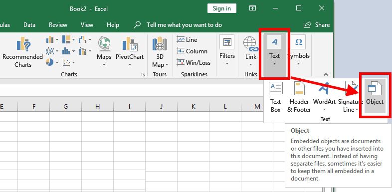 embed pdf in excel