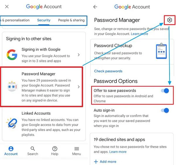 import passwords from one google account to another