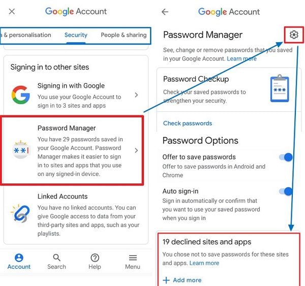 google password manager android app