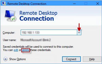 how to remove saved password from remote desktop connection manager