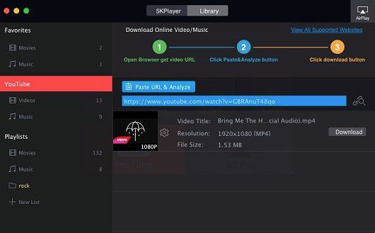 mac catalina上的5kplayer youtube 影片下載器